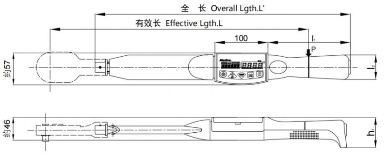 10-50N.m双视窗数显扭力扳手外形尺寸图