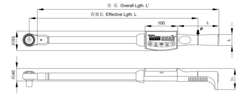 100-360N.m双视窗数显扭力扳手外形尺寸图