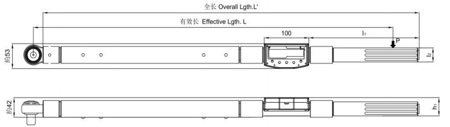 500-800N.m无线WIFI扭力扳手外形尺寸图